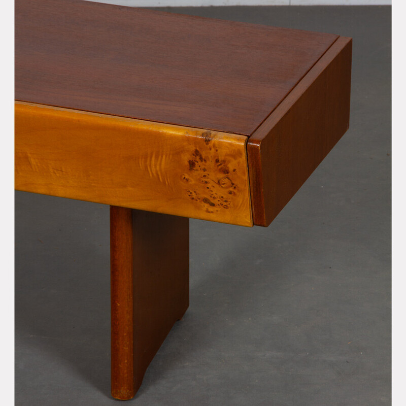 Vintage low console in wood and opaline glass, 1960