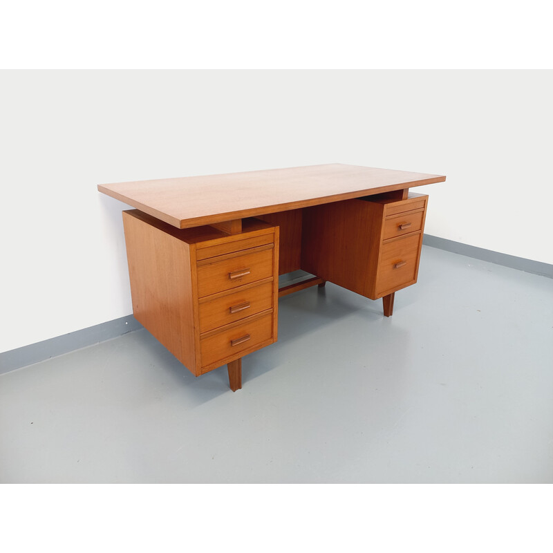 Vintage double-sided teak executive desk, 1960