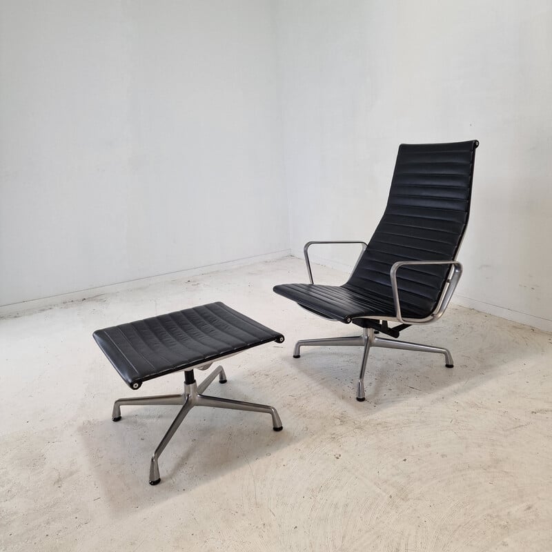 Fauteuil vintage avec ottoman par Charles et Ray Eames en aluminium pour Vitra, 1999