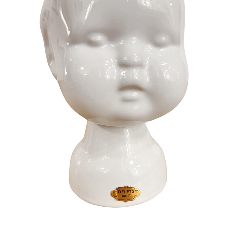 Vintage ceramic and porcelain flowerpot in the shape of a child's head, Netherlands 1970