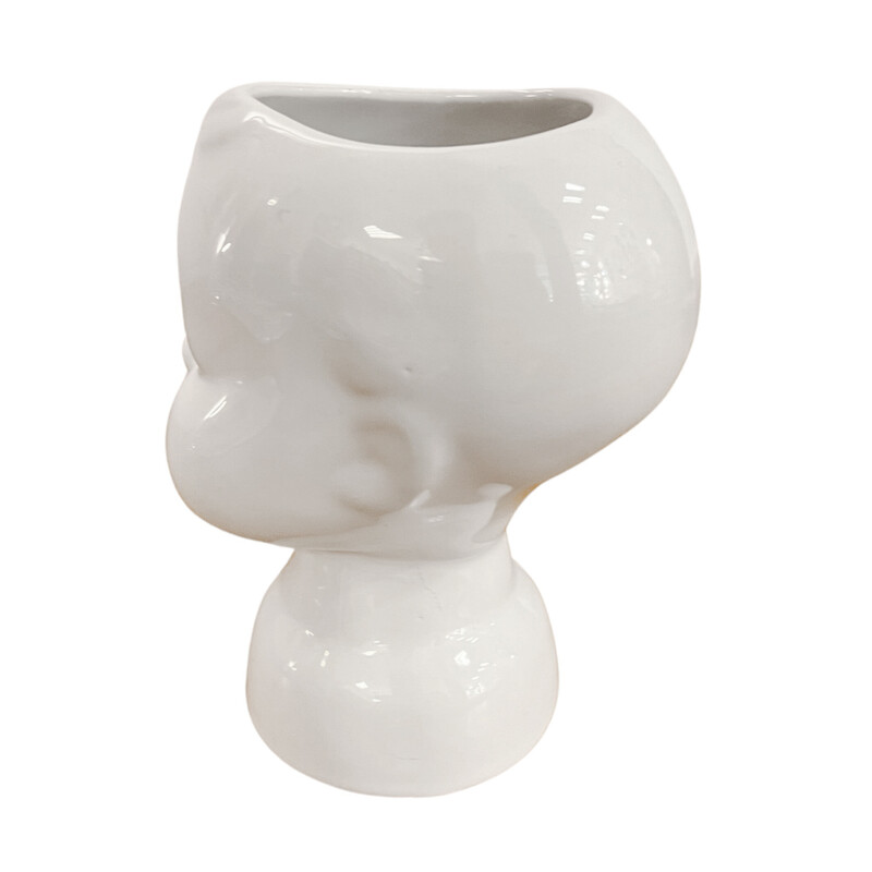 Vintage ceramic and porcelain flowerpot in the shape of a child's head, Netherlands 1970