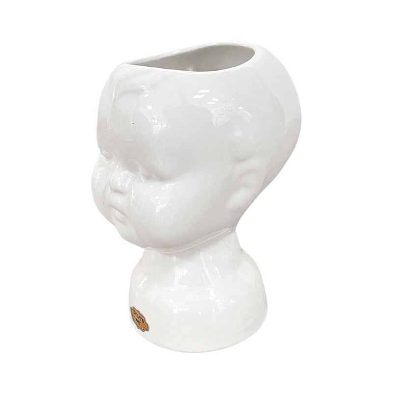 Vintage ceramic and porcelain flowerpot in the shape of a child's head, Netherlands 1970