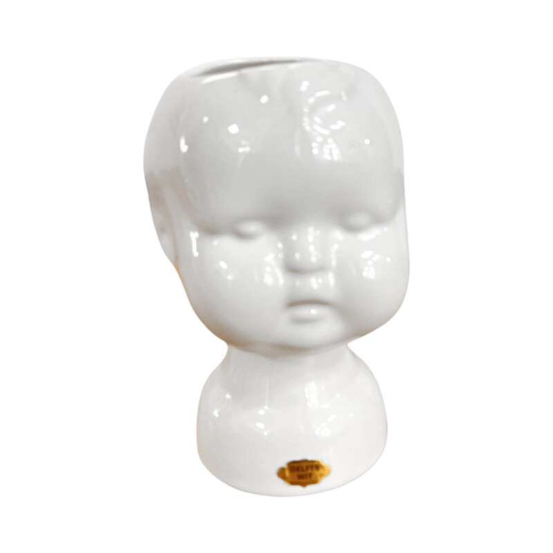 Vintage ceramic and porcelain flowerpot in the shape of a child's head, Netherlands 1970