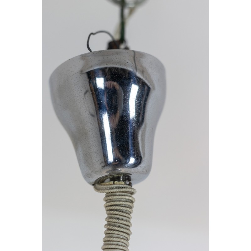 Lámpara de suspensión vintage en metal cepillado y cristal opalino, Italia 1970