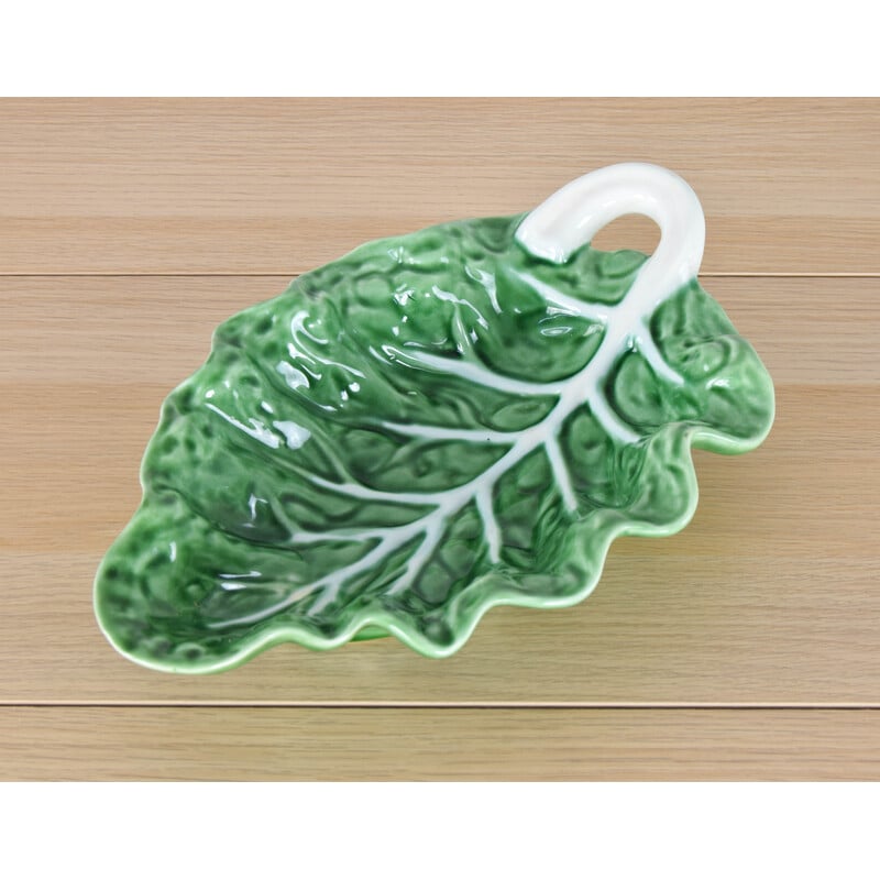 Vintage glazed ceramic cabbage leaf salad bowl from Bordallo Pinheiro, Portugal 1960