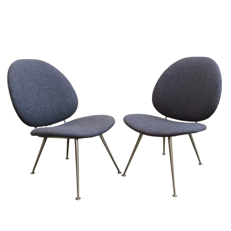 A pair of grey low chairs in metal by W. H. Gispen - 1960s