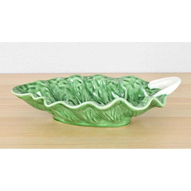 Vintage glazed ceramic cabbage leaf salad bowl from Bordallo Pinheiro, Portugal 1960