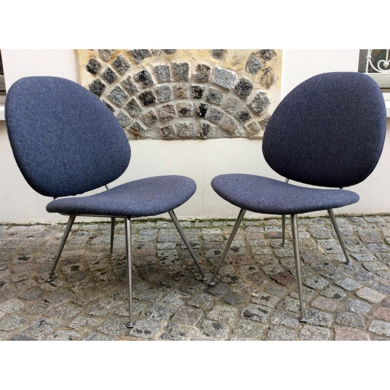 A pair of grey low chairs in metal by W. H. Gispen - 1960s