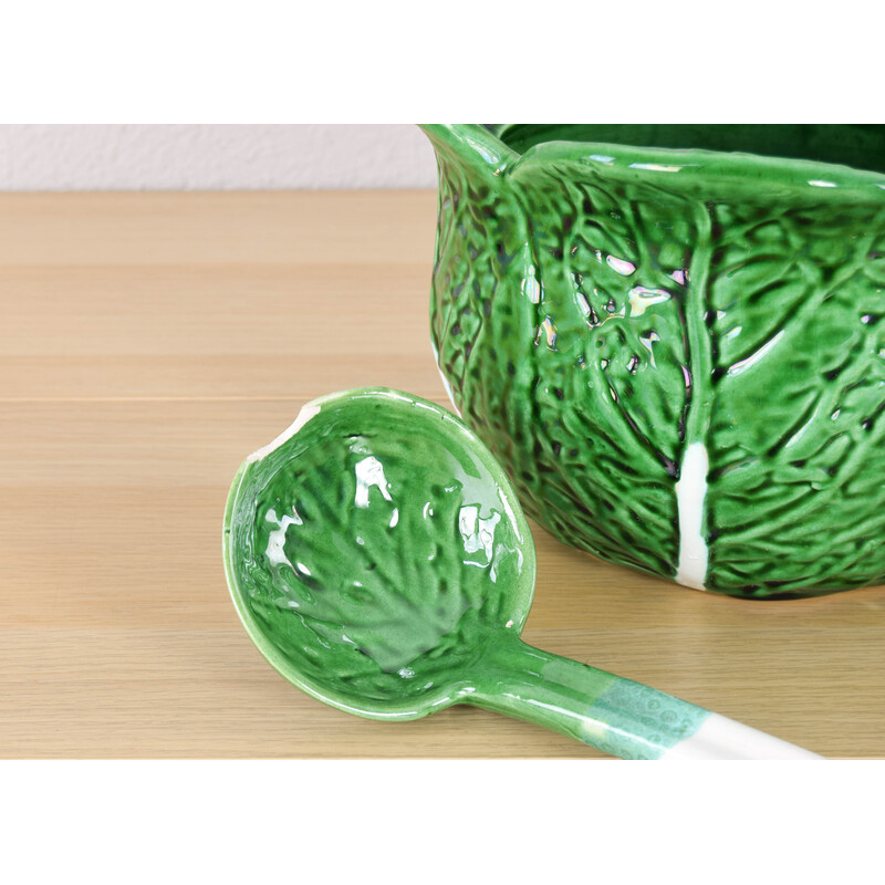 Vintage ceramic soup tureen in the shape of a cabbage leaf from Bordallo Pinheiro, Portugal 1960