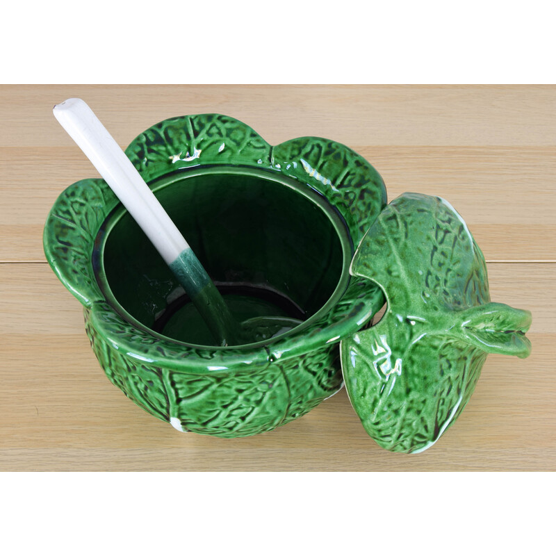 Vintage ceramic soup tureen in the shape of a cabbage leaf from Bordallo Pinheiro, Portugal 1960