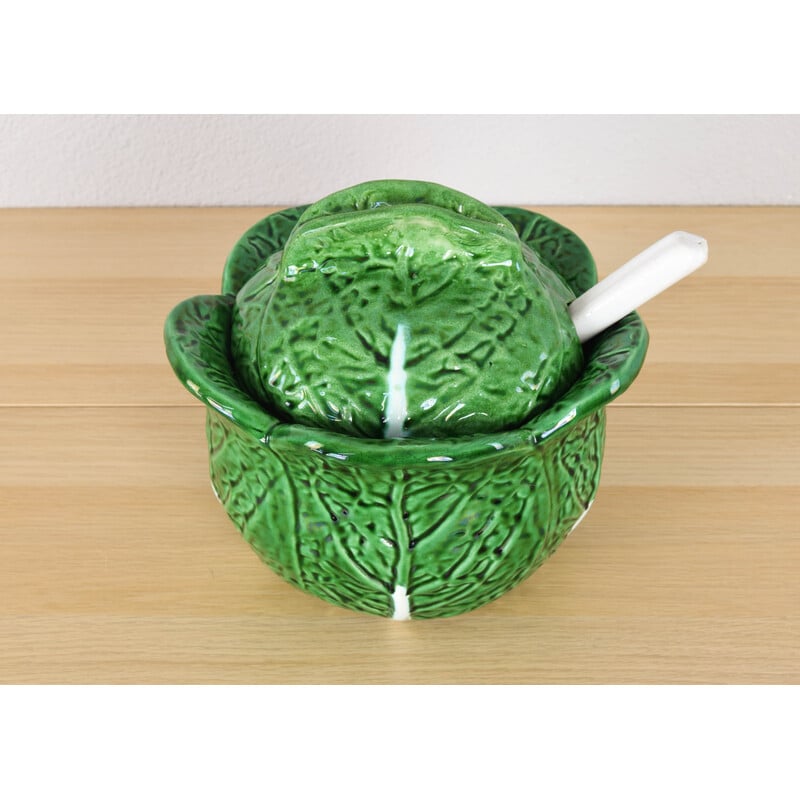 Vintage ceramic soup tureen in the shape of a cabbage leaf from Bordallo Pinheiro, Portugal 1960