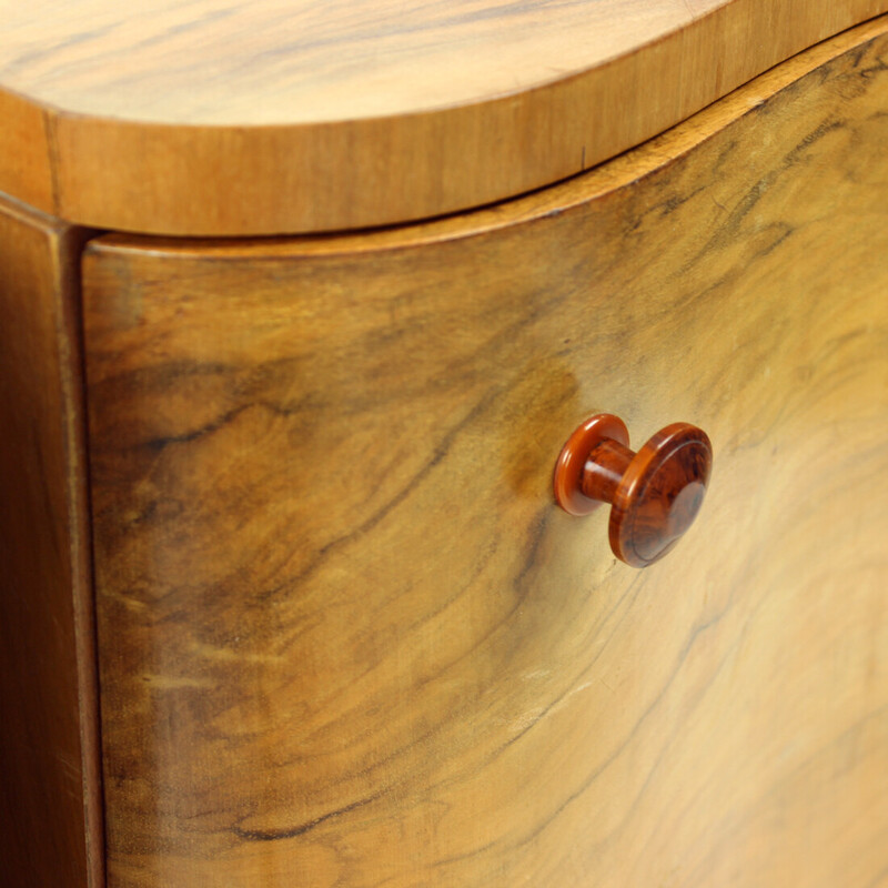 Pair of vintage Art Deco bedside tables in walnut veneer, Czechoslovakia 1940