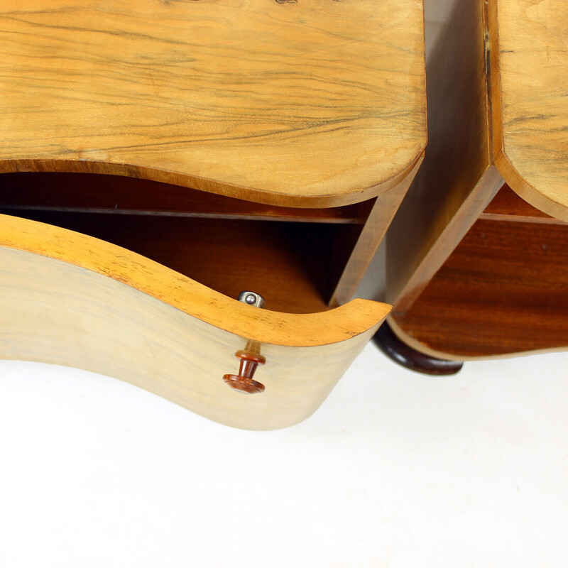 Pair of vintage Art Deco bedside tables in walnut veneer, Czechoslovakia 1940