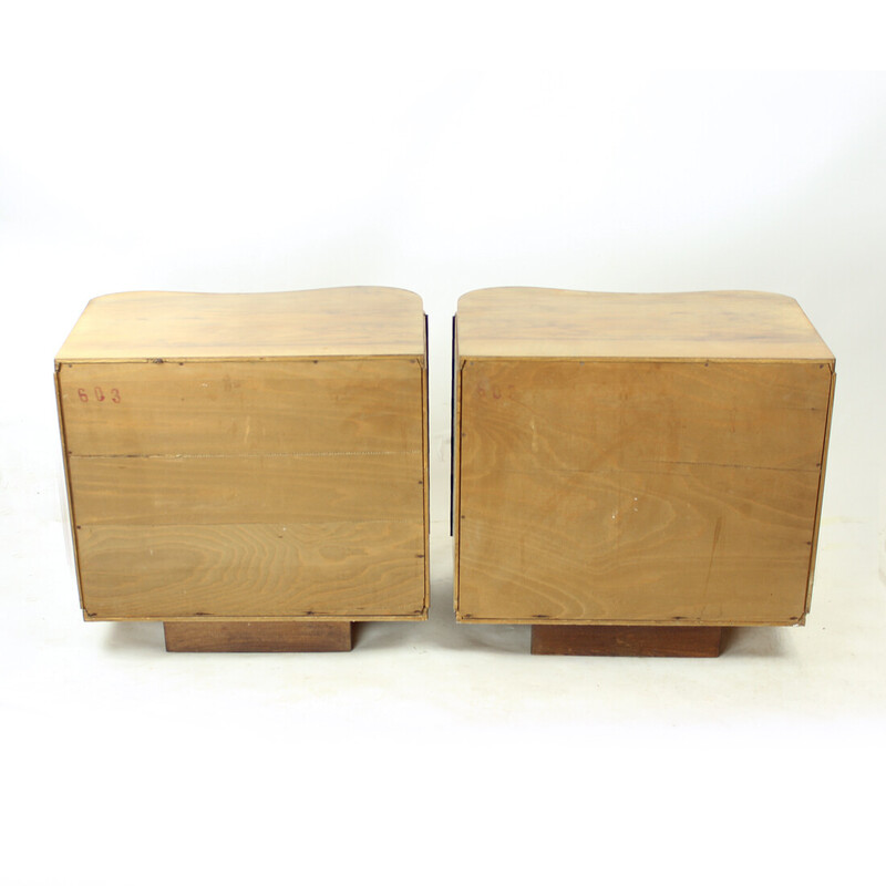 Pair of vintage Art Deco bedside tables in walnut veneer, Czechoslovakia 1940