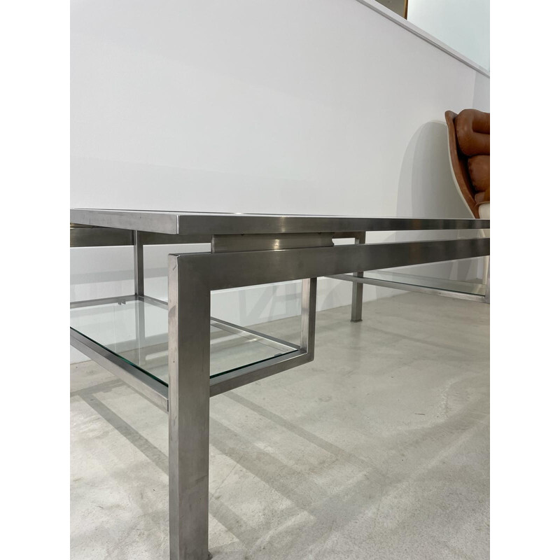 Vintage brushed steel coffee table by Guy Lefèvre for Maison Jansen, 1970