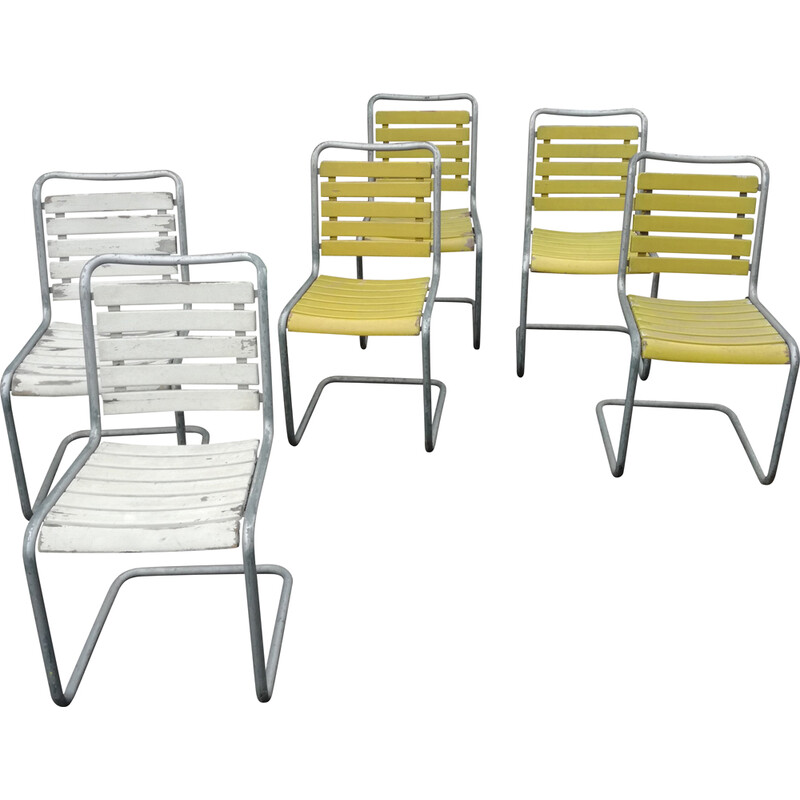 Set von 6 Vintage-Stühlen mit Sitzflächen aus Bigla-Holzlatten, Schweiz 1940