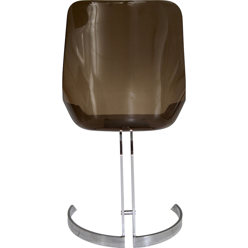 Vintage-Stuhl aus rauchfarbenem Plexiglas und verchromtem Metall