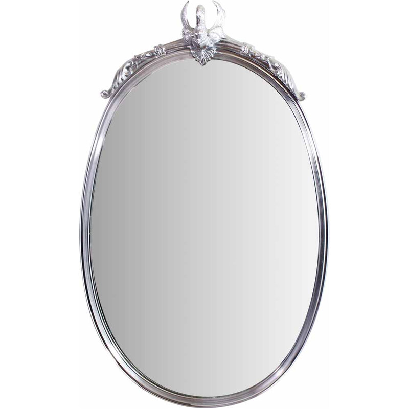 Vintage mirror with silver metal frame decorated with a swan, 1970