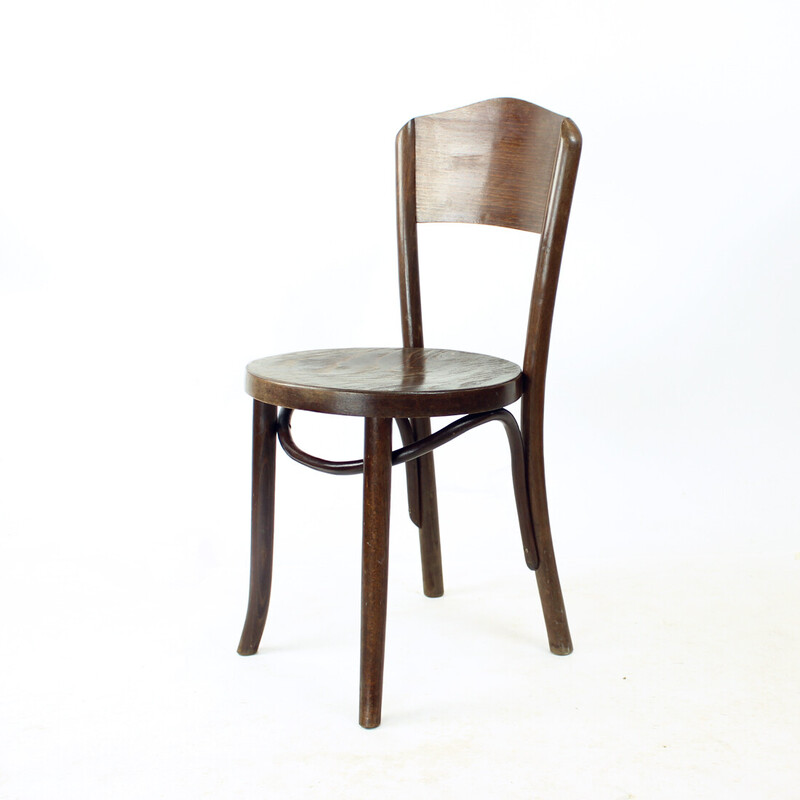 Vintage bistro chairs in bent oak wood and plywood for Thonet, Czechoslovakia 1940