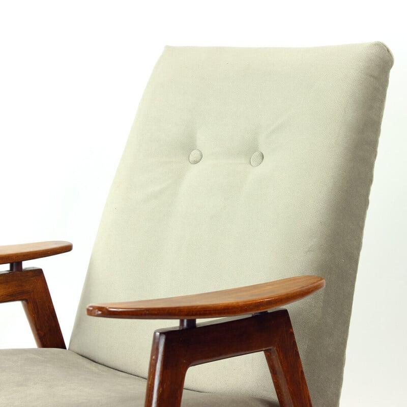 Vintage armchair in oak wood and gray velvet for Jitona, Czechoslovakia 1960