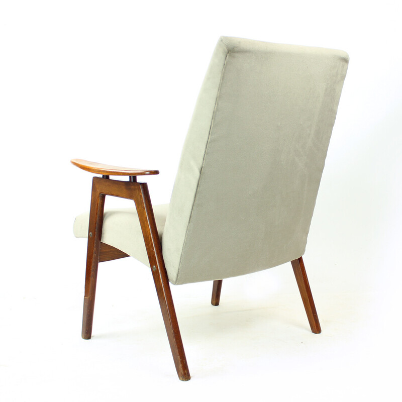 Vintage-Sessel aus Eichenholz und grauem Samt für Jitona, Tschechoslowakei 1960