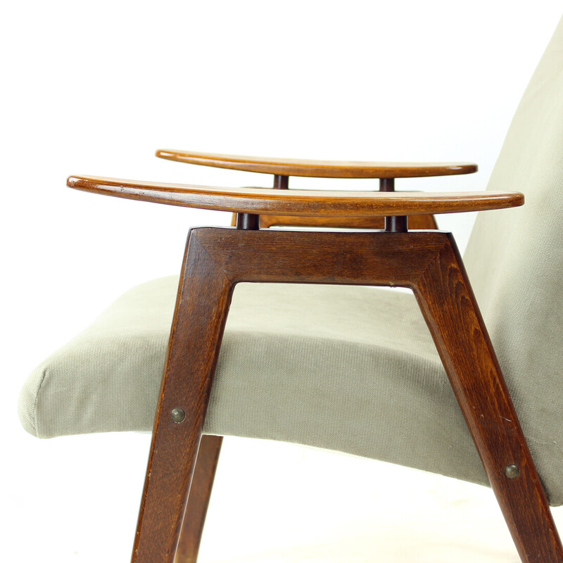 Vintage armchair in oak wood and gray velvet for Jitona, Czechoslovakia 1960