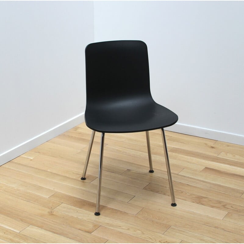 Coppia di sedie smaltate "Hal" in alluminio cromato e plastica nera di Jasper Morrison per Vitra
