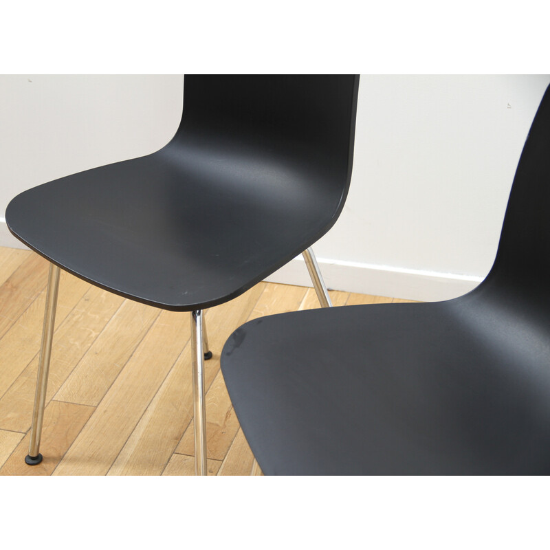 Pair of Vitage "Hal" chairs in chrome aluminum and black plastic by Jasper Morrison for Vitra