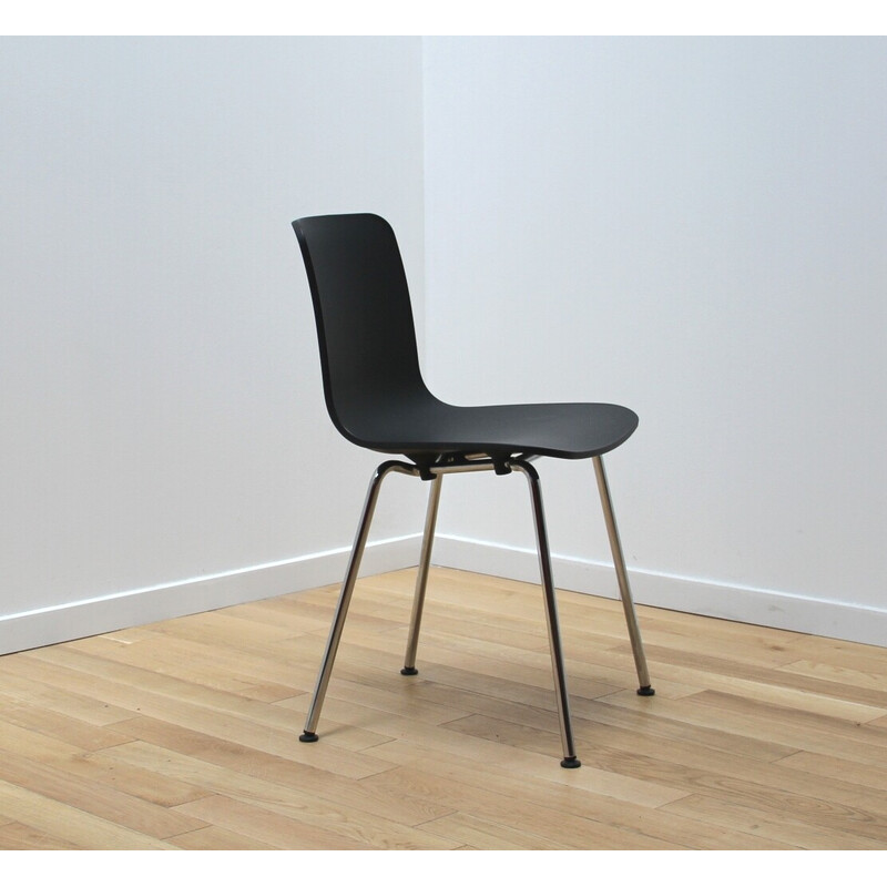 Paar "Hal" geglazuurde stoelen van verchroomd aluminium en zwart plastic van Jasper Morrison voor Vitra