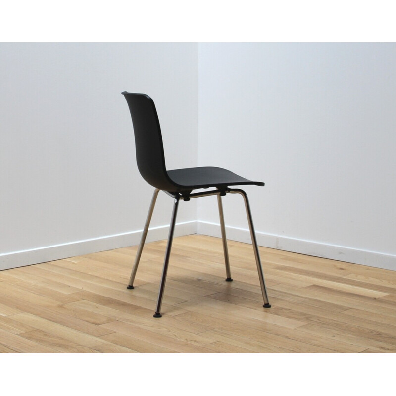 Paar "Hal" geglazuurde stoelen van verchroomd aluminium en zwart plastic van Jasper Morrison voor Vitra