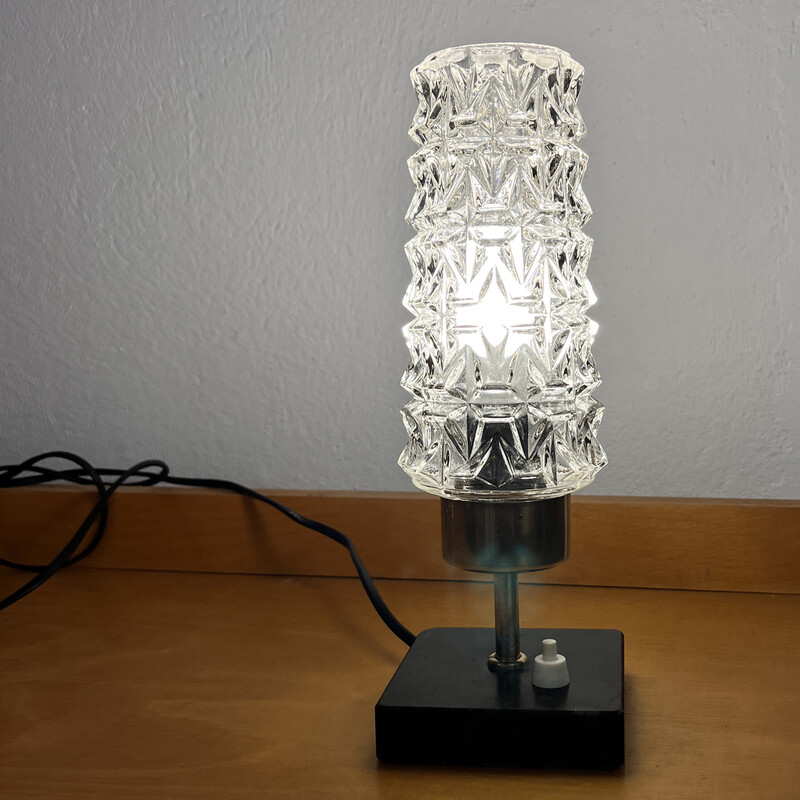Vintage bedside lamp in glass and marble base, Germany 1960