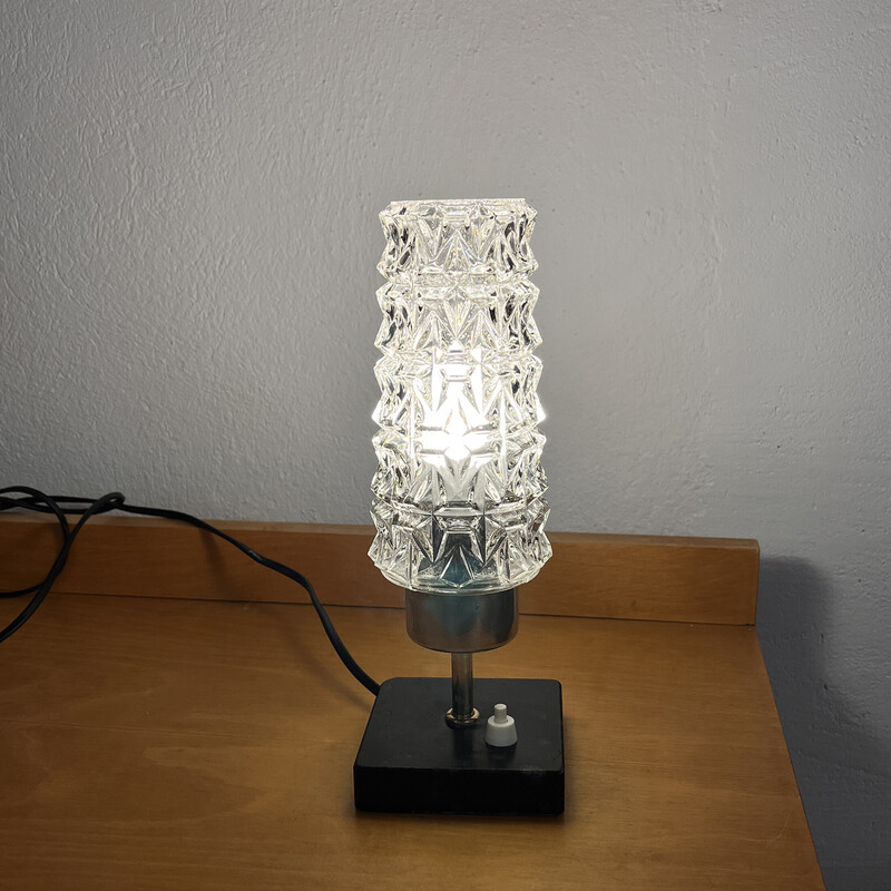 Vintage bedside lamp in glass and marble base, Germany 1960