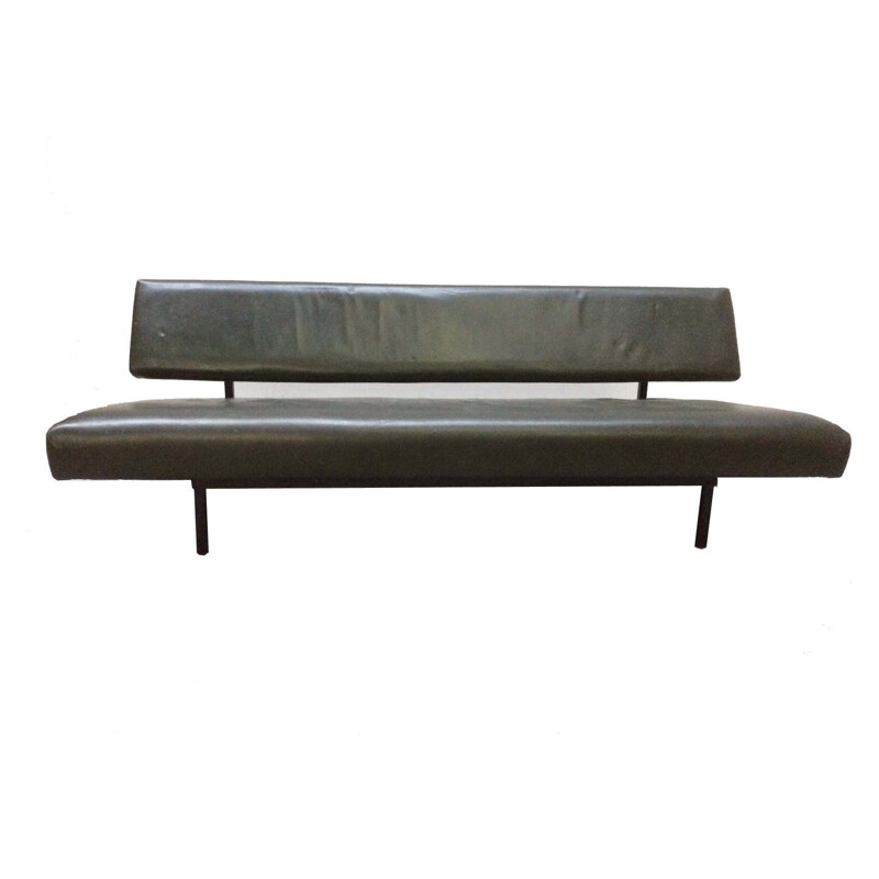 Green folding sofa in leatherette and metal - 1950s