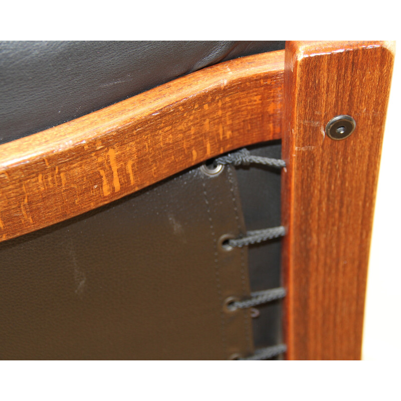 Vintage Cofemo zwart leer en houten bureaustoel