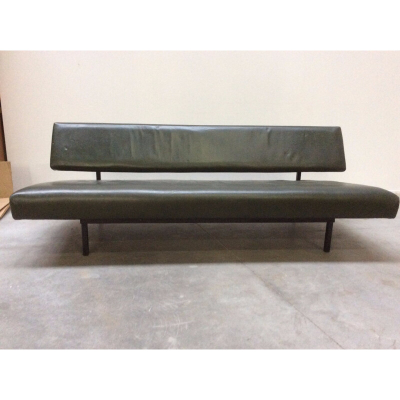 Green folding sofa in leatherette and metal - 1950s