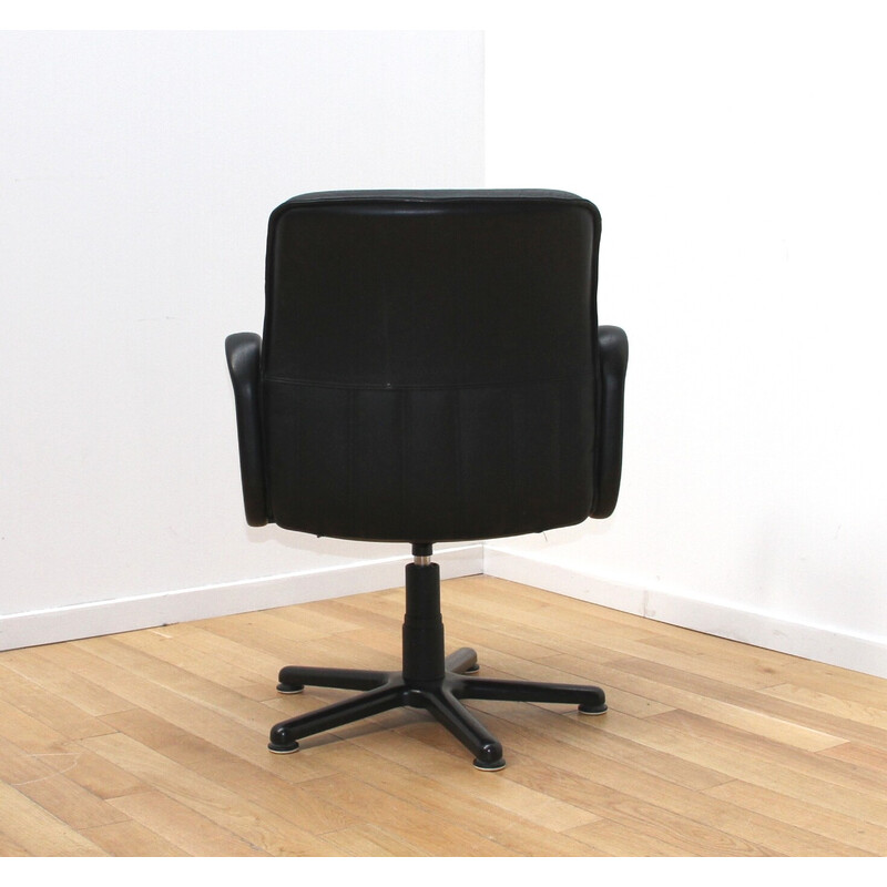 Cadeira de escritório vintage Cider em plástico preto e pele preta