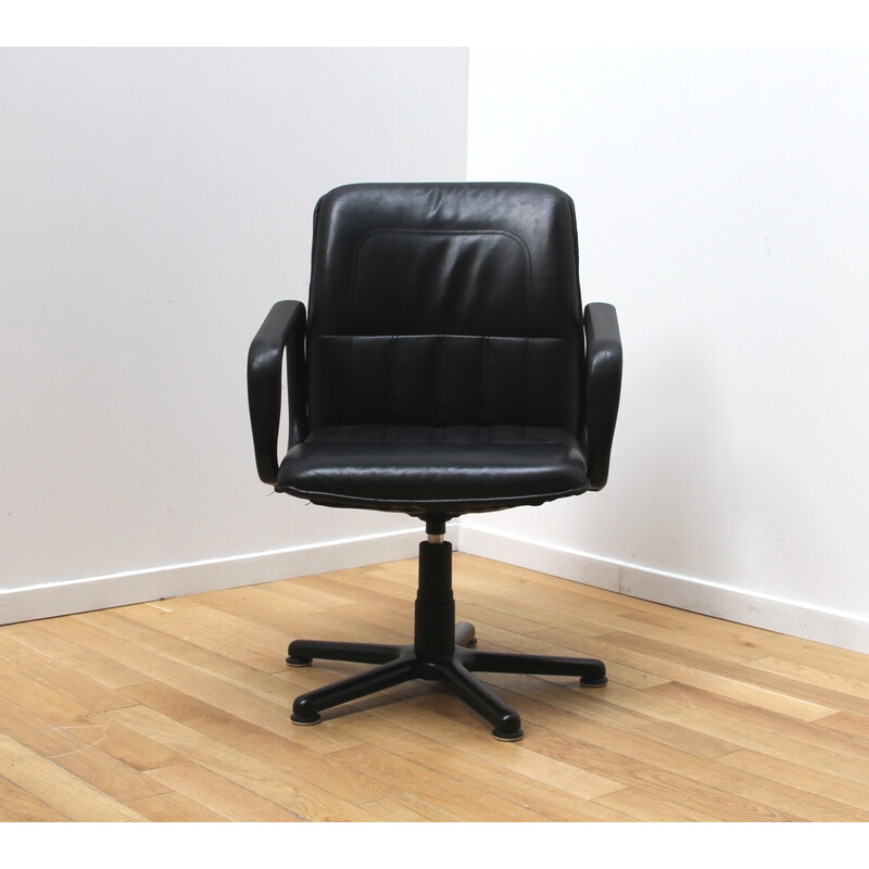 Cadeira de escritório vintage Cider em plástico preto e pele preta