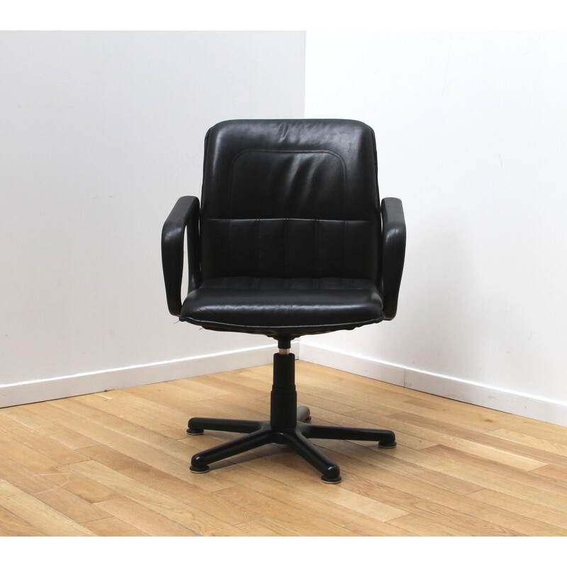 Vintage Cider office armchair in black plastic and black leather