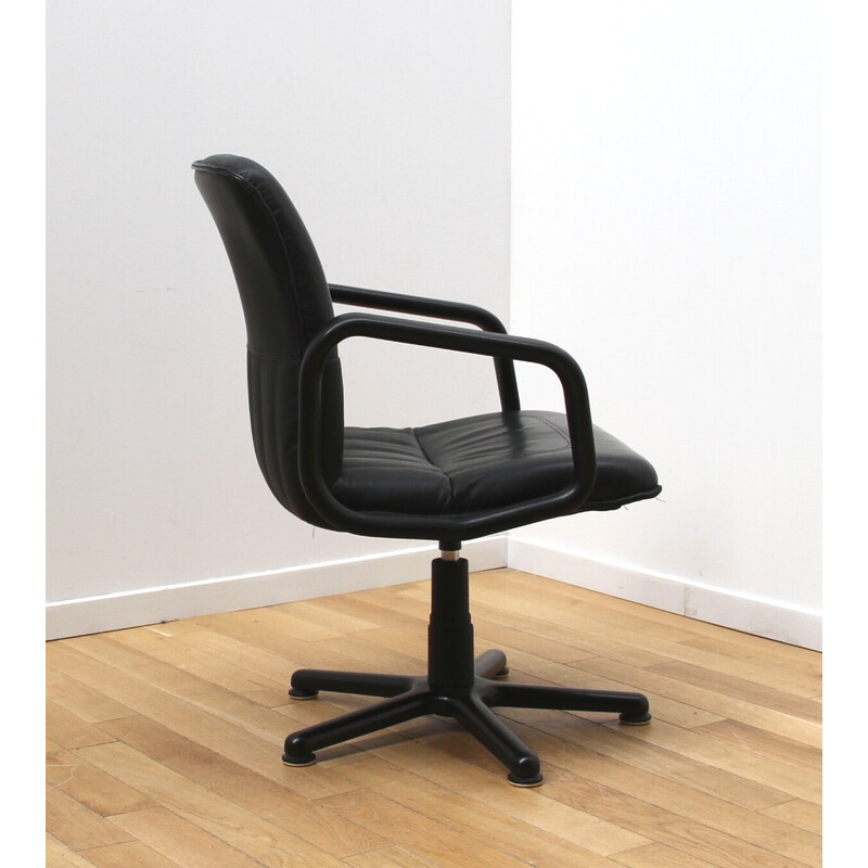 Vintage Cider office armchair in black plastic and black leather