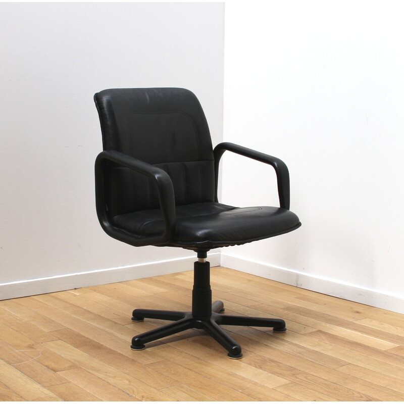 Vintage Cider office armchair in black plastic and black leather