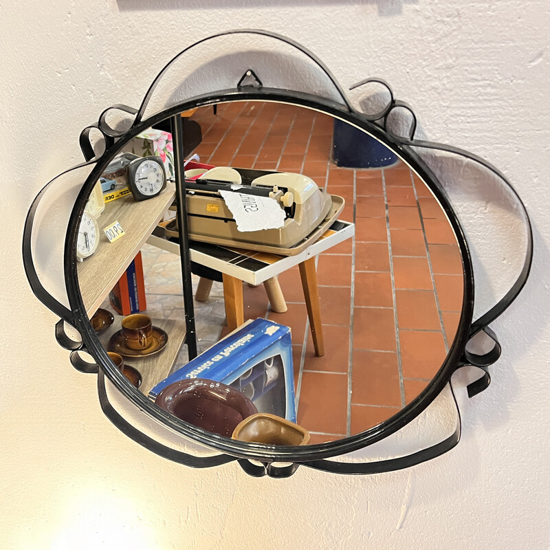 Vintage round wall mirror for Veb Sonneberg, Germany 1970