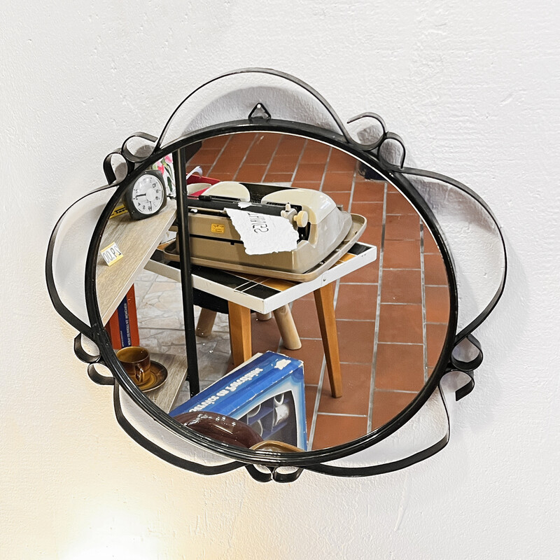 Vintage round wall mirror for Veb Sonneberg, Germany 1970