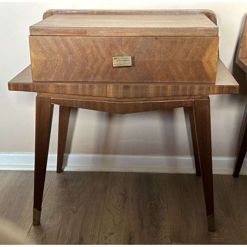 Pair of vintage light oak bedside tables, 1950