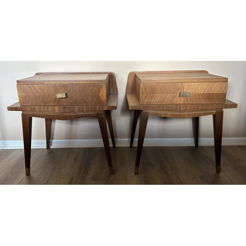 Pair of vintage light oak bedside tables, 1950