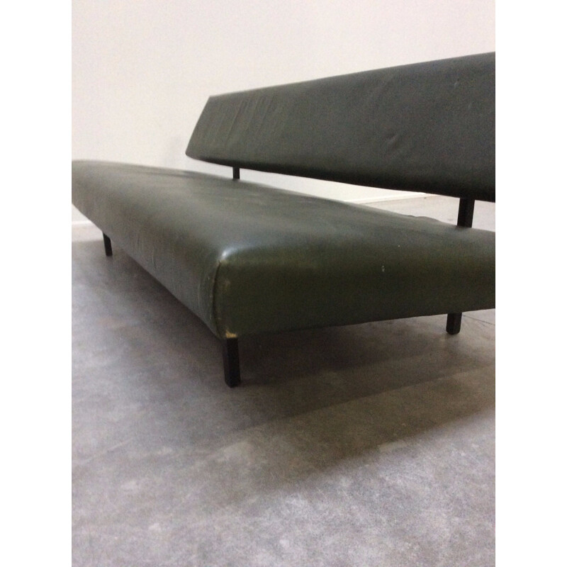 Green folding sofa in leatherette and metal - 1950s