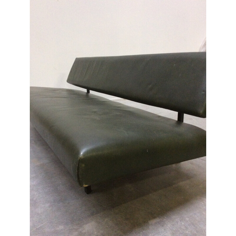 Green folding sofa in leatherette and metal - 1950s