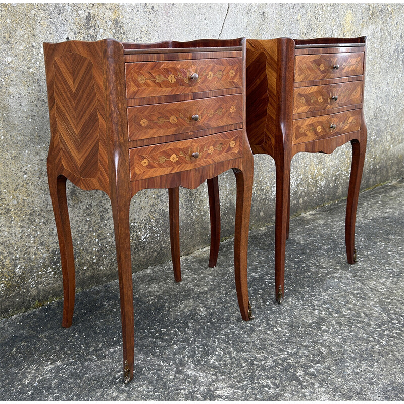 Vintage-Nachttischpaar aus Mahagoni- und Palisanderholz, Frankreich 1880