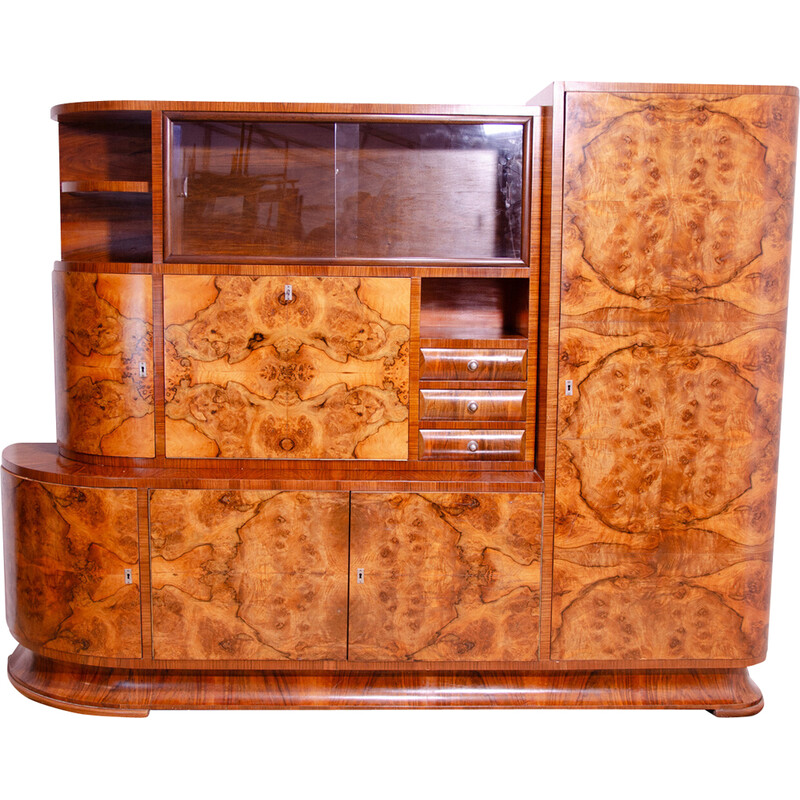 Vintage Art Deco bookcase in walnut wood, Czechoslovakia 1930