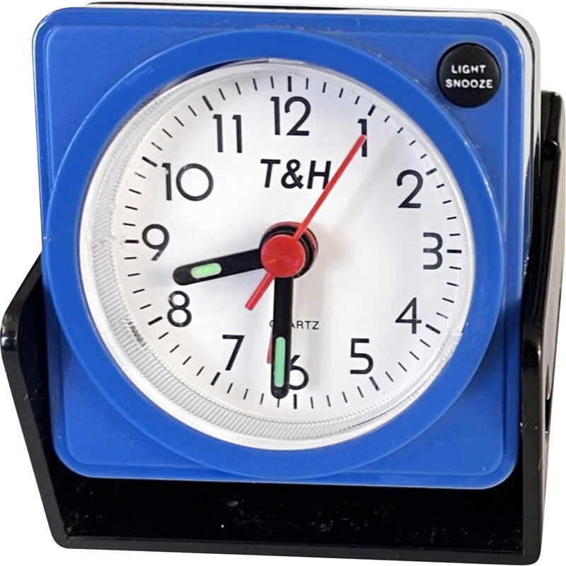 Vintage Pop Art reloj despertador de viaje de plástico, Japón 1990
