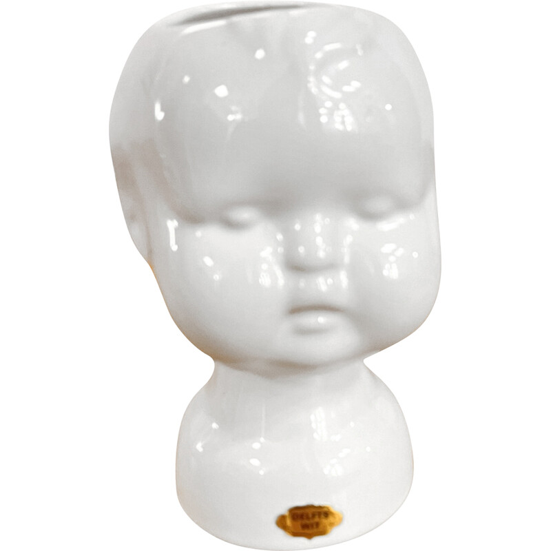 Vintage ceramic and porcelain flowerpot in the shape of a child's head, Netherlands 1970